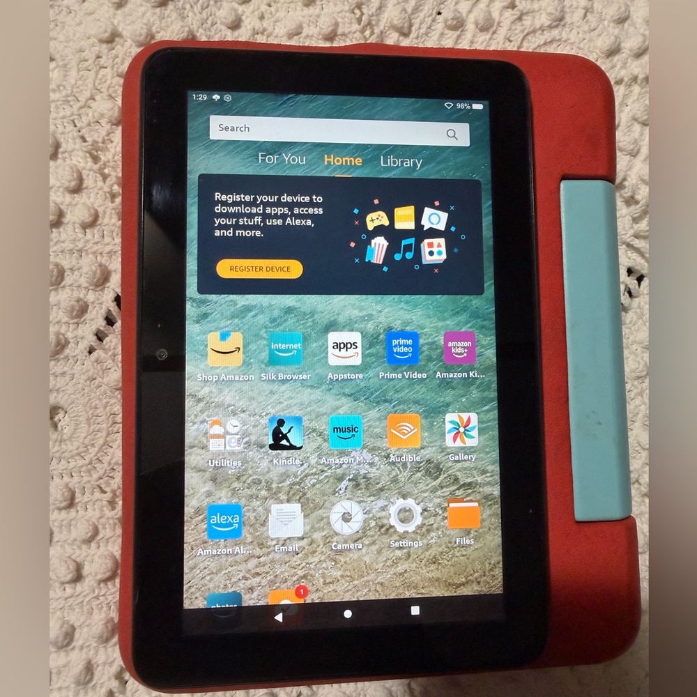 Amazon Fire 7 Tablet with Red and Light Blue Case - Picture 3 of 5